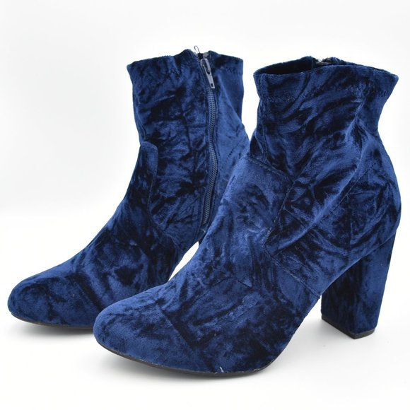 Lane Bryant Shoes - Lane Bryant Blue Crushed Velvet Heeled Zip-up Ankle Booties, Women's Size 10W